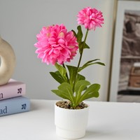 Plante en pot artificielle en forme de chrysanthème, mini bonsaï de chrysanthème artificiel avec pot blanc, décoration de table de bureau à domicile
