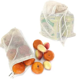 Экологически чистые хлопковые кухонные фруктовые сетчатые мешки для фруктов и овощей