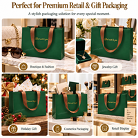 Sac en papier vert personnalisé avec poignée en ruban tissé, logo en feuille d'or, sac de luxe pour le commerce de détail, les mariages et l'emballage de cadeaux