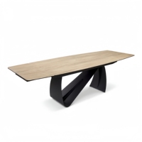 Grande table extensible en bois de chêne avec plateau en céramique mate et pieds en métal noir, meubles de maison, table à manger
