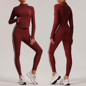 ชุดสูทสำหรับเล่นโยคะของผู้หญิงชุดเล่นกีฬาแบบลำลองแขนยาวสำหรับใส่ออกกำลังกายด้านนอกสีตัดกัน SM2389-<span class=keywords><strong>2</strong></span> - Product Image 3