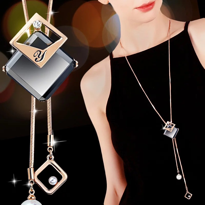 korean women simple long necklace