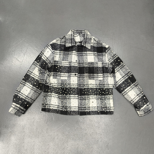 Wholesale Custom Black <strong>White</strong> Checked <strong>Flannels</strong> Men's Button up Plaid <strong>Flannel</strong> Gem Pearls <strong>Flannel</strong> Shirts - Product Image 1