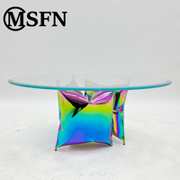 Table basse MSFN en acier inoxydable avec plateau en verre transparent, design moderne, table de salon durable