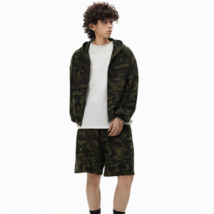 Ensemble sweat à capuche zippé et short unisexe en polyester/coton tricoté épais, effet vieilli, coupe ample, personnalisé, brodé, pour l'hiver - Product Image 4