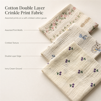 Tissu en mousseline de coton peigné double gaze 100% coton, froissé, à motif floral, tissé à bulles pour langes, vêtements de nuit pour bébés, serviettes et literie - Garçons Filles