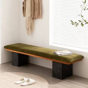 Modern Minimalist Solid Wood <b>Bench</b> With Tufted Fabric <b>Seat</b> For Living Room <b>Bedroom</b> Entryway And Shoe Changing <b>Bench</b> - Product Image 2