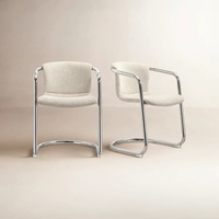Chaise de salle à manger moderne blanche rembourrée à dossier haut avec accoudoirs en métal, assise rembourrée en tissu pour salon, hôtel, lot de 2