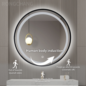 Miroir de salle de bains rond LED, noir, deux faces, miroir de salle de bains, pour maison intelligente, <span class=keywords><strong>Show</strong></span> de télévision - Product Image 3