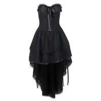 Robe de soirée gothique sans bretelles en dentelle, style corset, jupe asymétrique multi-couches – Collection automne, vente en gros, noire, longueur genou pour femme