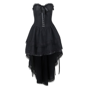 Abito Corsetto Gotico Senza Spalline in Pizzo con Gonna Asimmetrica Multistrato - Abito da <span class=keywords><strong>Sera</strong></span> Nero al Ginocchio da Donna per l'Autunno (Vendita all'Ingrosso) - Product Image 5