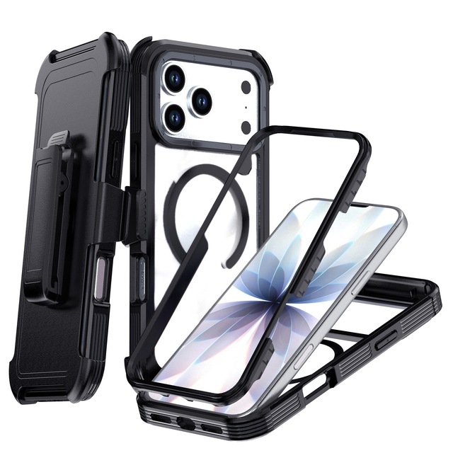 Huayuan Drop Proof Magnetic Phone Case with Swivel Belt Clip Holster Rugged Armor Protective Case for iPhone 15 Pro Max 16 17 18