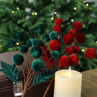 Weihnachts baum Samt Ornamente Ball Picks für Weihnachts baum Dekoration Zweige Burgunder Beeren Stiele für Kranz Arrangements