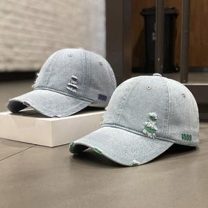 Cappellino da Baseball Unisex Stile Coreano <span class=keywords><strong>ZY</strong></span> in Denim Strappato a 6 Pannelli, 100% Cotone, con Ricamo 3D Personalizzato e Protezione Solare - Product Image 3