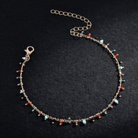 Chaîne de cheville Bowei faite à la main avec perles de riz colorées et pendentif pompon, ornement de pied en chaîne dorée