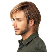 Frange latérale brune pour hommes matures européens et américains légèrement bouclés à la mode casque tout match perruque invisible garçons cheveux courts