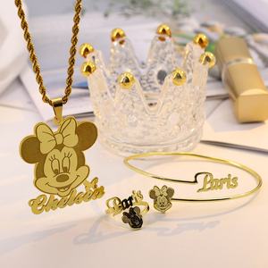 Joias personalizadas de minnie, conjunto de joias de personagem, colares de anel, pulseira personalizada, nome e colar, dropshipping - Product Image 3