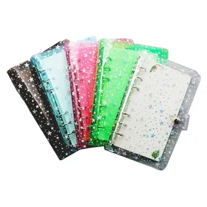 Bìa Nhật Ký Có Thể Nạp Lại A5 A6 A7 Bìa Bìa Nhựa PVC Đầy Sao Đầy Màu Sắc Với Nút Đóng Cửa 6 Vòng Sao Vỏ Rời - Product Image 1