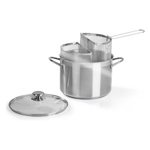 Stainless Steel Pasta Cooker 24Cm 2 Micro Perforated Baskets Brushed Chrome <strong>Induction</strong> Compatible Dishwasher Safe - Product Image 1