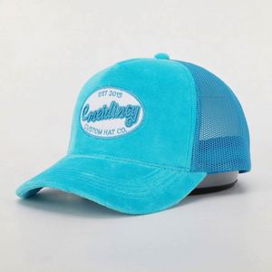 Wholesale Custom 5 Panel High Quality Embroidery Patch Logo Curved Brim Velvet Trucker Hat,Fashion Mesh Gorras <b>Snap</b> Back <b>Cap</b> - Product Image 4