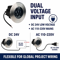 Luz LED Subterránea de Acero Inoxidable, IP67 Impermeable, Empotrada, 50kN, Luz Cálida 3000K, DMX512