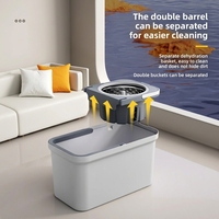 Serpillère rotative 360° en microfibres avec seau essoreur double entraînement, pour nettoyage humide et sec, manche réglable en acier inoxydable, ensemble serpillère et seau essoreur