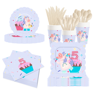 DAMAI Nouveau Set de Vaisselle Jetable en Papier Thème Licorne Bleue avec Dentelle, Assiettes, Gobelets et Serviettes pour Enfants de 5 Ans - Product Image 1