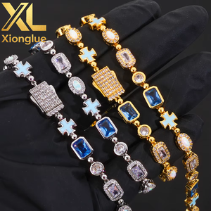 Geometric Cross <b>Bracelet</b> for Women 6mm Iced Out CZ Stones Gold Plated Gemstone Motif Hip Hop Chain Jewelry for Parties - Product Image 6