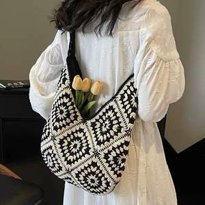 Main crochet grand femmes été sac à bandoulière fermeture ouverte fleur décoration mignon dame épaule Shopping sac de plage - Product Image 3