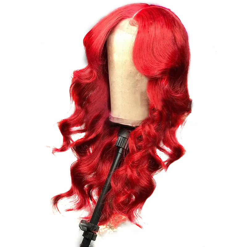 Lange Braziliaanse Haar Kleur Rode Wijn Body Wave Haar Kant Voor Pruiken, Cosplay Fire Rood Krullend Menselijk Haar Pruik