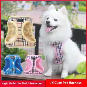 Nuevo gato perro mascota arnés Correa JK lindo perro ropa acolchada característica patrón sólido cintas pequeño perro arnés al por mayor - Product Image 3