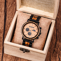 Montre chronographe Vintage classique pour hommes Logo personnalisé Phase de lune bois saphir cristal réglable E12 bande en acier inoxydable 22mm