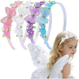 Diadema de Encaje con Mariposas, Diadema Infantil con Perlas y <span class=keywords><strong>Flores</strong></span>, Accesorios para el Cabello Hechos a Mano para <span class=keywords><strong>Niñas</strong></span>, Regalo Personalizado, Publicidad - Product Image 1