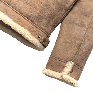 <b>Men</b>’s Sandstone Brown Color Leather <b>Shearling</b> <b>Jacket</b> Leather Winter Outerwear - Product Image 4