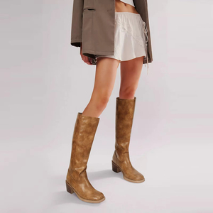 Mode confortable décontracté marque hiver femmes tirer sur le genou haut bout carré gros bloc talon haut <span class=keywords><strong>large</strong></span> <span class=keywords><strong>mollet</strong></span> bottes longues - Product Image 5
