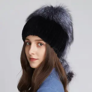 Chapéus de pele de vison natural personalizados para mulheres, gorro de pele de raposa quente, boné de esqui casual feminino, moda feminina, atacado