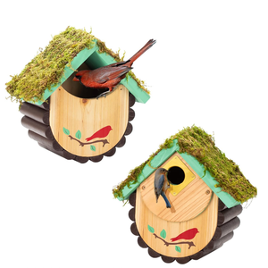 大型多功能木制蓝鸟筑巢箱现代风格开放式鸟舍宠物屋悬挂设计四季户外使用 - Product Image 3