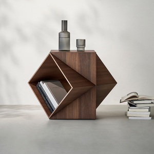 Tavolino Angolare Poliedrico in <span class=keywords><strong>Noce</strong></span> Nero Nordamericano, Tavolino d'<span class=keywords><strong>Arte</strong></span> per Divano, Tavolino da Caffè Mobile Semplice in Legno Massello - Product Image 1