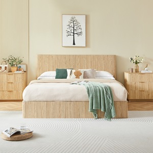 Storage <b>Double</b> <b>Bed</b> Wheat-colored High Headboard Hydraulic Lift Storage Bedroom Furniture - Product Image 3
