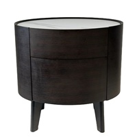 Table de chevet moderne écologique et durable avec plateau en pierre frittée, placage bois, 2 tiroirs, finition espresso fumé, rails à fermeture douce, pour hôtel