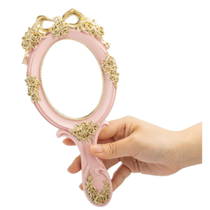 <span class=keywords><strong>Specchio</strong></span> per il <span class=keywords><strong>trucco</strong></span> portatile in metallo rosa goffrato ovale di lusso stile <span class=keywords><strong>Vintage</strong></span> principessa da viaggio specchietto per la mano cosmetico con manico - Product Image 1