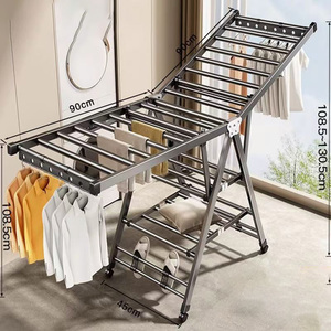 D5474 Portable Collapsible <strong>Clothing</strong> Hanger Heavy Duty 3-Tier Clothes <strong>Drying</strong> Rack with Wheels Foldable Metal Laundry <strong>Stand</strong> - Product Image 6