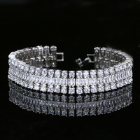Pulsera de zirconia cúbica de 3 capas para mujer, brazalete de lujo, de alta calidad, con relleno de oro