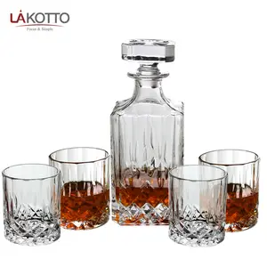 Juego de decantador de Whisky con 4 gafas de Whisky, caja de regalo Premium, gran capacidad, sin plomo, cristal transparente, moldeado, 750ml