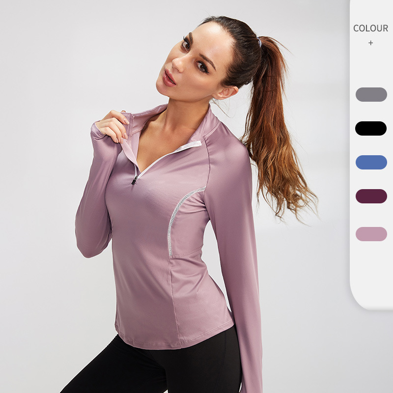 Women's Half Zip Long Sleeve Workout Top Stand Collar Thumb Hole Mesh Panel Slim Fit Quick Dry Athletic Shirt