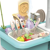 En gros, Ensemble de jouets de cuisine de simulation avec piscine de pêche et sortie d'eau électrique