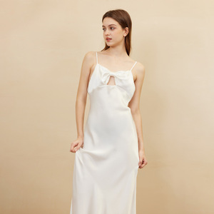 Butterfly Embroidered Mulberry Silk Evening Dress Comfortable Elegant Satin ODM Long Nightgown with Bow Simple <strong>Slip</strong> Design - Product Image 2