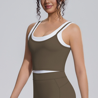 Dames Contrast Dubbellaagse Cropped Tanktop 80% Nylon 20% Spandex U-hals Mouwloos Yoga Fitness Camisole