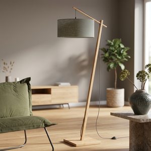 Bamboo Floor <b>Lamp</b> <b>Drum</b> <b>Shade</b> Wooden Angle Pole Floor Standing Light for Living Room Bedroom - Product Image 5