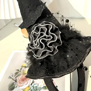 Sombrero de fiesta de Halloween Mini diadema murciélago cuentas encaje bruja sombrero hairhoop escenario accesorios para el cabello accesorios para mujeres diadema